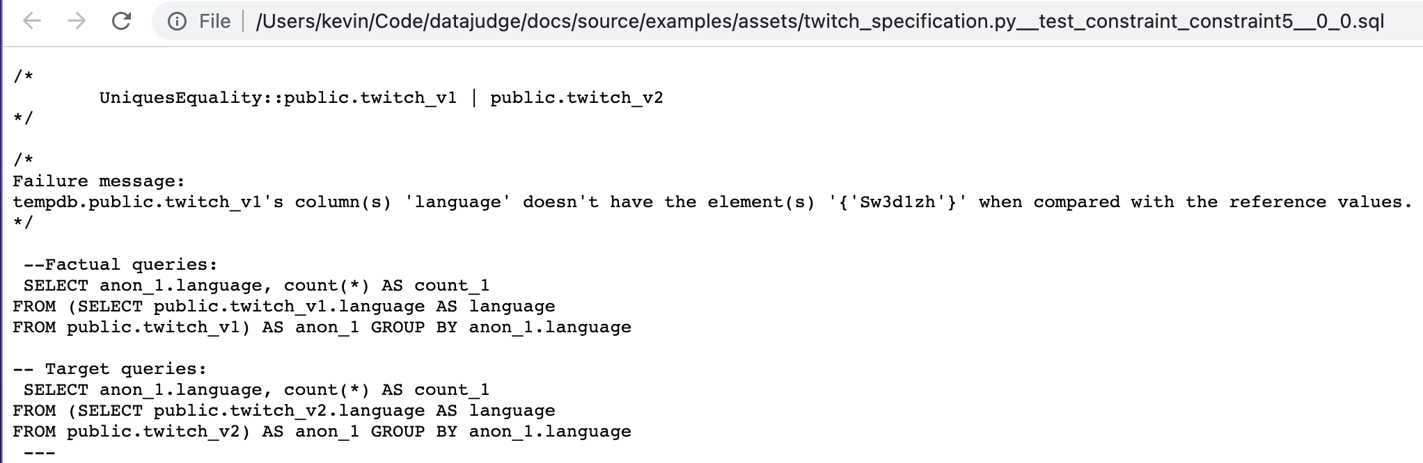report failing query 2